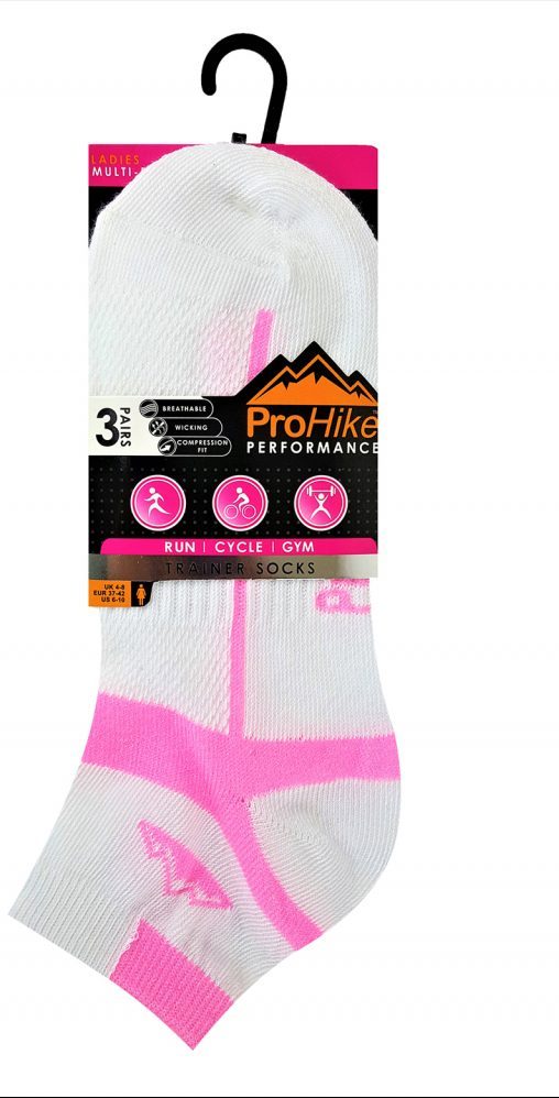 Womens Active Sport Cotton Rich Trainer Liner Socks 3 Pack