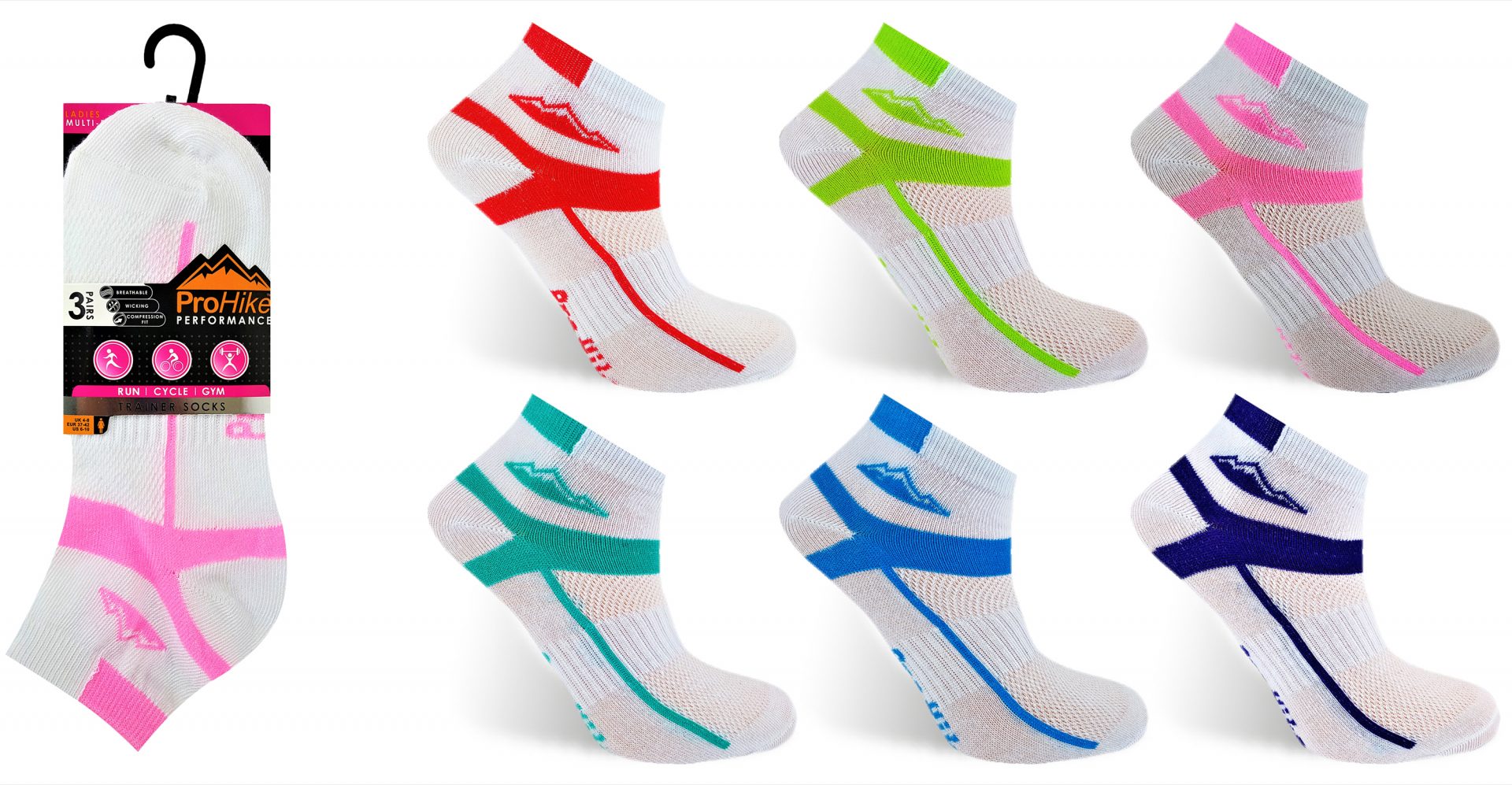 Womens Active Sport Cotton Rich Trainer Liner Socks 3 Pack