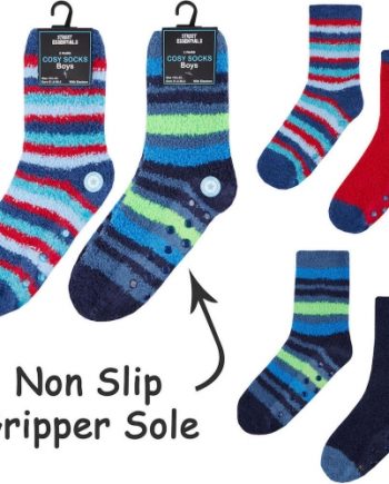 Boys Gripper Feet Slipper Socks 2 Pack Pair