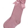 Baby Girls Knee Length Bow Cotton Socks  - Dusty Pink