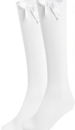 Girls White Knee High Ribbon Socks